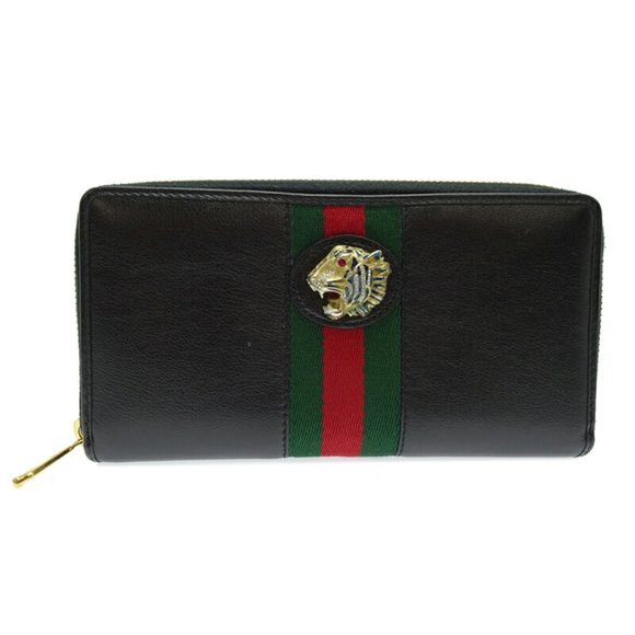 Gucci Raja Round Wallet Men's Long 573294 Leather Black